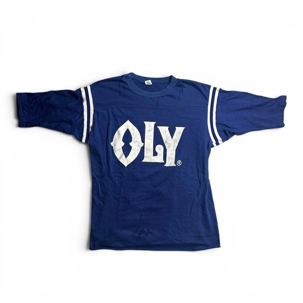 Rare Large OLY Olympia Beer T Shirt ARTEX 1970s Single Stitch True VTG Blue